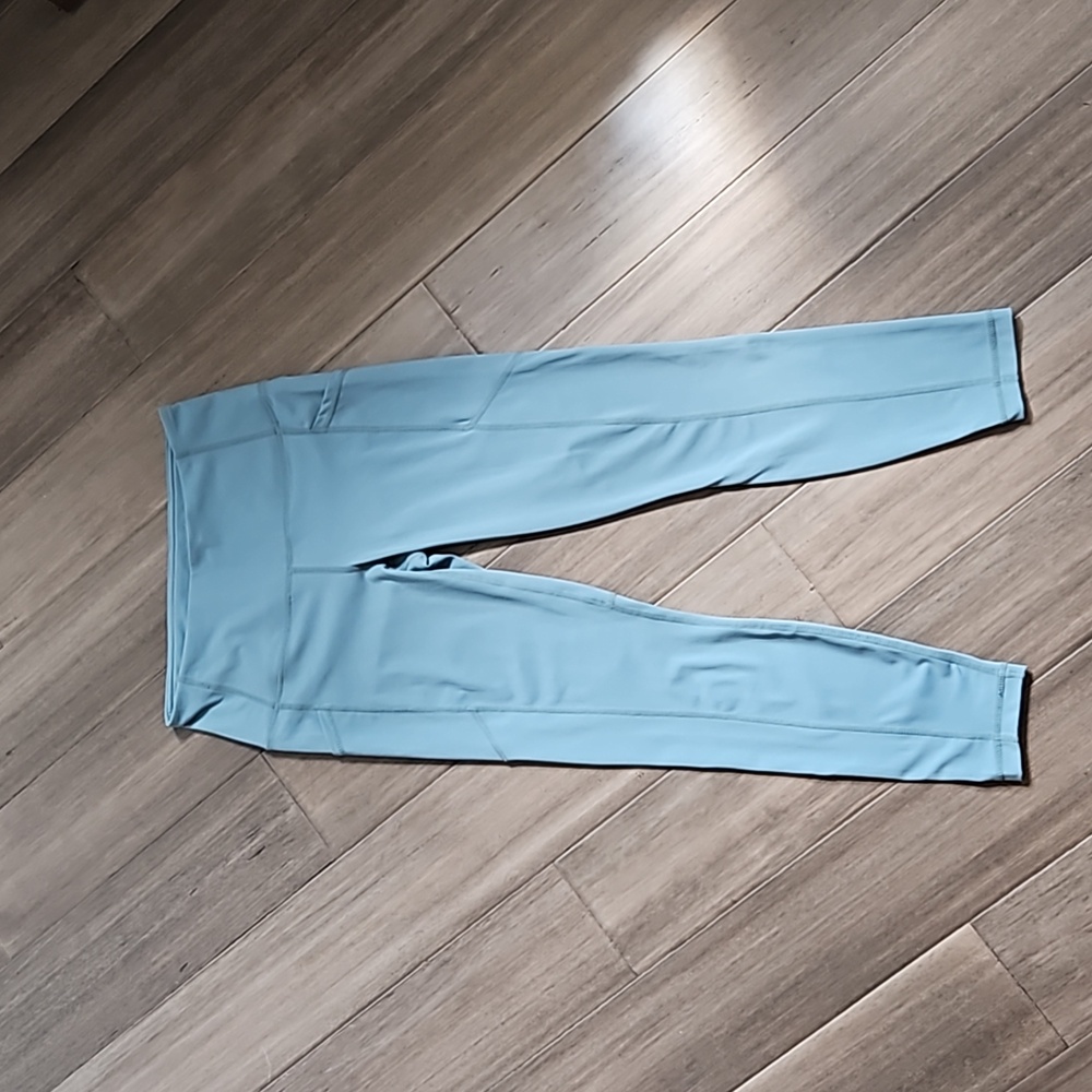 Yogalicious Lux, Light Blue, High Rise, Crop Athletic Leggings, Small, Pockets
